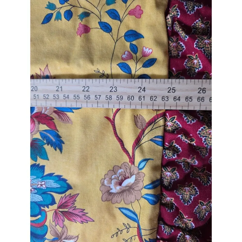 Yellow Blue Floral Red Fringe Lightweight Square 24x24 Euro Pillow Sham Set of 2